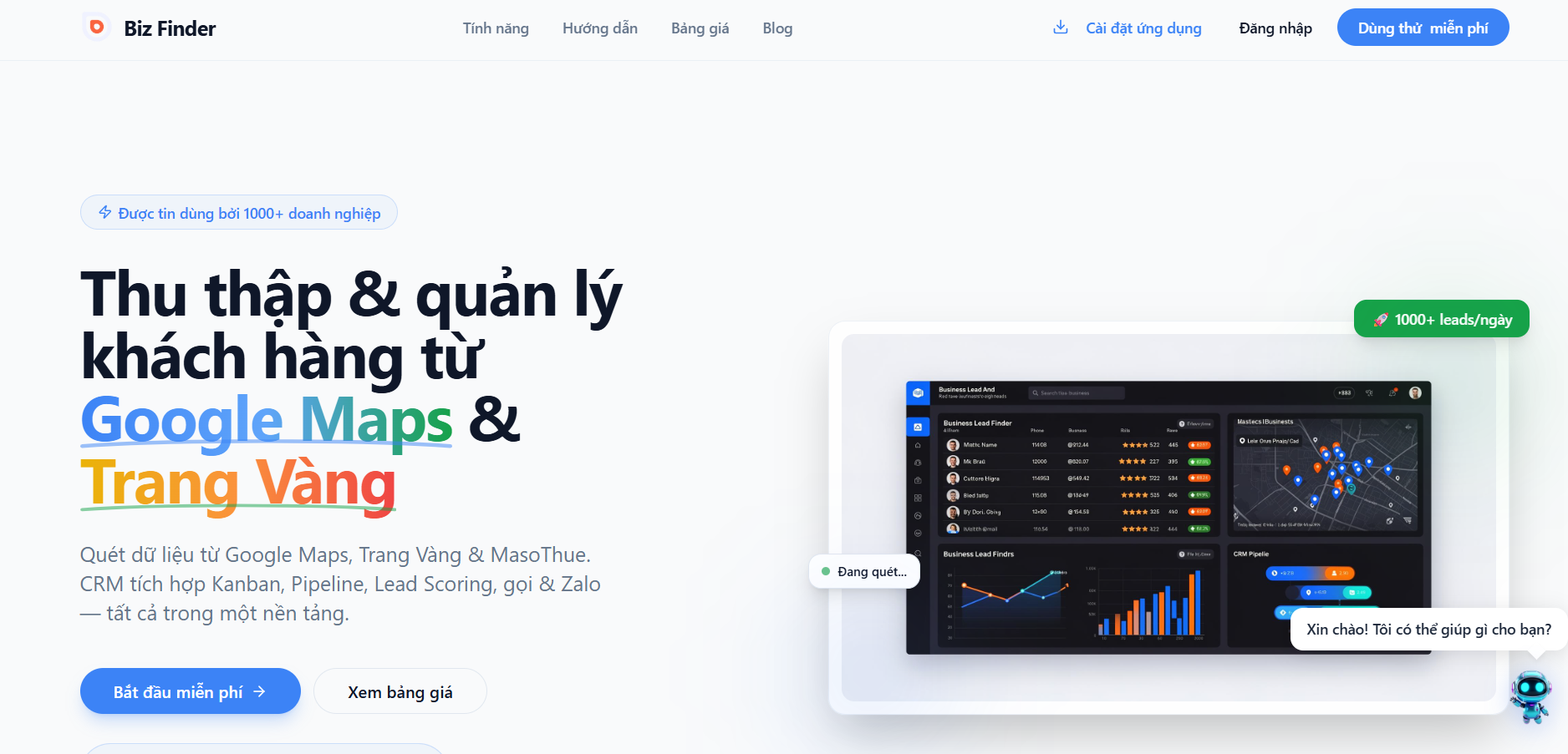 Bizfinder – Thu thập data khách hàng đa nguồn + CRM